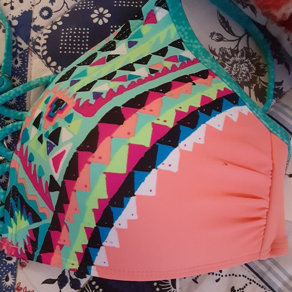 Bright neon orange & southwestern pattern OP bikini - Picture 8 of 9